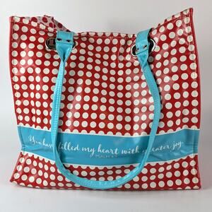 Christian Tote Bag Red White Polka Dot Filled My Heart Greater Joy Psalm Bible